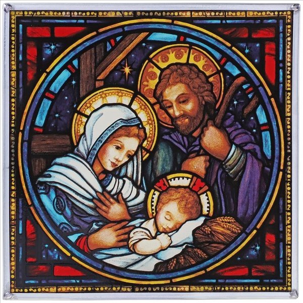 Design Toscano The Holy Family Nativity Religious Art Glass Panel GM1201